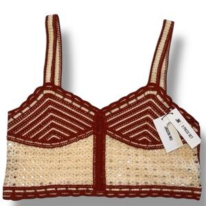NWT Size 10 Jason Wu Red and Cream Crochet Boho Mini Crop Top Summer Festival